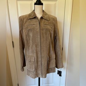 *NEW* Alfani Woman Tan Genuine Suede Zip Front Jacket Size 1X Honey Beige