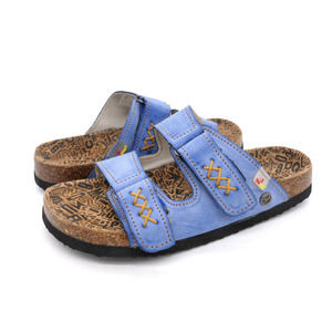 TMA Eyes Sandals Womens 6 Blue Leather Slides Adjustable Straps Open Toe Slip On