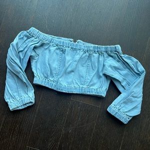 NWOT Denim Off shoulder Long Sleeve Crop XS