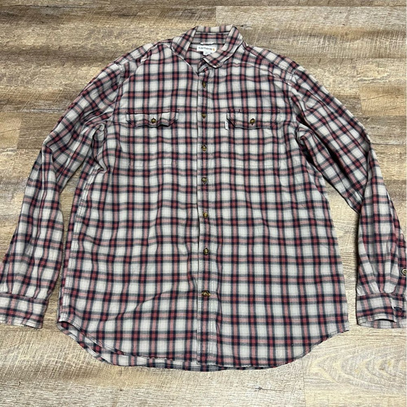 Carhartt Button Up Shirt Men’s XL Tall Relaxed Fit Blue Red Plaid Flannel 101756 - Picture 1 of 7