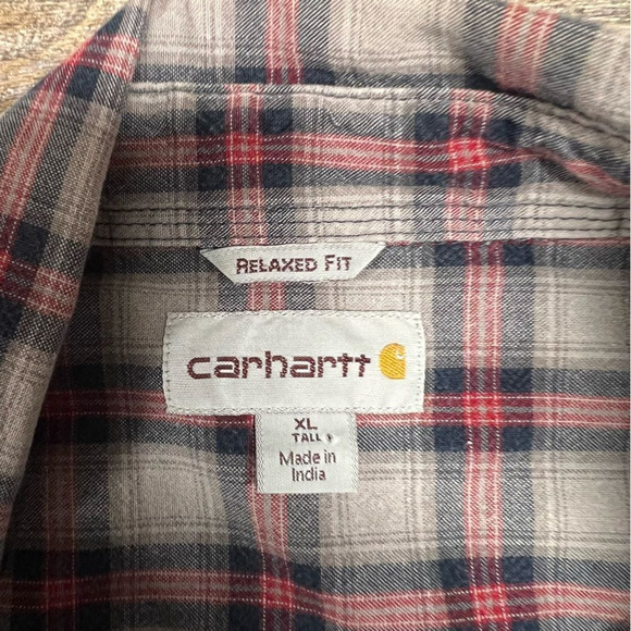 Carhartt Button Up Shirt Men’s XL Tall Relaxed Fit Blue Red Plaid Flannel 101756 - Picture 5 of 7