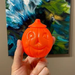 Vintage Plastic Pumpkin Halloween Blow Mold Small Candy Holder RARE