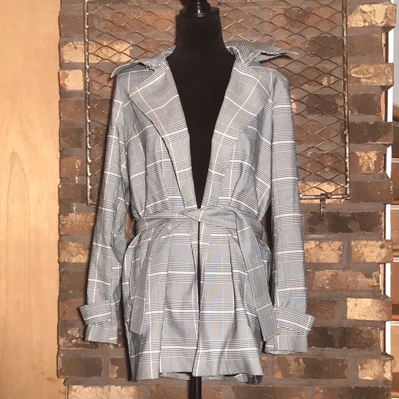 Carolina Belle overcoat black white pink plaid M - Picture 1 of 8