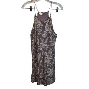 Lazy Sundays Women's Floral Halter Dress Sleeveless Purple Tan Size M NWT