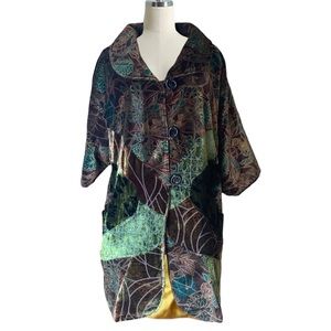 Y2K Vintage Custo Barcelona Green/Brown Velvet Patchwork Duster Coat Size Small