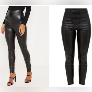 Prettylittlething black super high waist faux leather pants/ leggings size 6