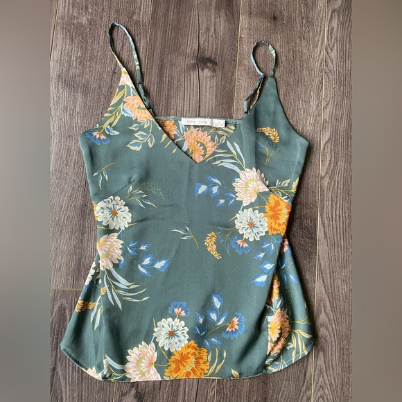 REVOLVE Bishop + Young green floral low v neck cami/ spaghetti strap tank top xs - Picture 2 of 8