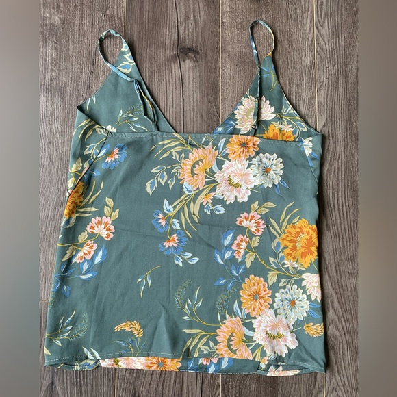 REVOLVE Bishop + Young green floral low v neck cami/ spaghetti strap tank top xs - Picture 3 of 8