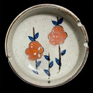 Vintage 1970s Otagiri Stoneware Flower Ashtray/Catch All, Speckled Ceramic Japan