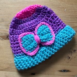 Baby Girl’s Big Bow Knit Beanie Blue, pink, Purple