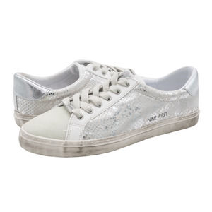 Nine West Shoes Womens 9.5 White Silver Snake Print Best Low Top Fashion Sneaker