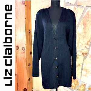 Vintage Liz & Me Open-Weave Cardigan Sweater Black (1X-4X)