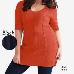 Ellos Deep V-neck Cable Knit Sweater Elbow Length Sleeves