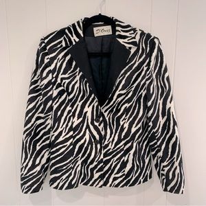 D’Oraz Mob Wife Vintage Zebra Faux Pony Hair Fitted Blazer Jacket Size 6