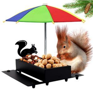 Squirrel & Chipmunk Miniature Metal Picnic Table w/Corn Cob Holder & Umbrella