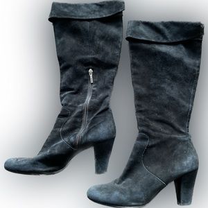 Geox black knee high boots 3” heel soft velvet material size 39/8