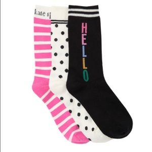 KATE SPADE Hello 3-Pack Sock Set NWT Assorted BLK, PINK