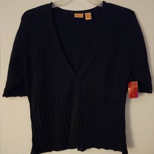 Northcrest Cardigan V Neck Short Sleeve Black Sweater Women's XL NWT