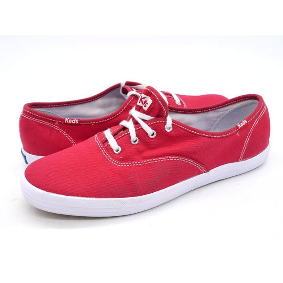 Keds Champion Shoes Womens 9.5 Red Canvas Low Top Casual Lace Up Sneakers - Picture 1 of 12