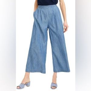 J. Crew Wide-Leg Pull-On Cropped Chambray Pants