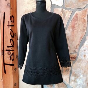 Dressy Talbots Round Scoop Neck 3/4 Sleeve Black Top XL