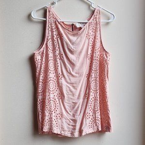 LOFT Pink Eyelet Lace Tank Top Size Small