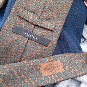 GUCCI - Blue and brown geometric pattern 100% silk tie