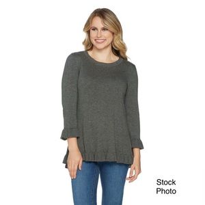 Isaac Mizrahi Gray Pullover Sweater 3/4 Sleeves Ruffled Trim (M)