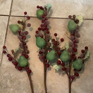 Floral picks with faux pears and berries