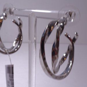 J.Crew Silver Twisted Hammered Double Hoop Earrings NWT 45