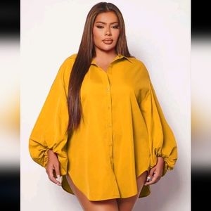 🐒SHEIN SXY Plus Lantern Sleeve Curved Hem Shirt