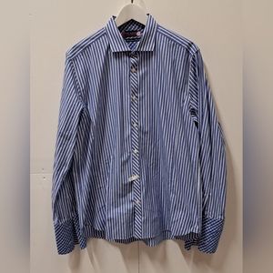 Ted Baker Archive Men's Dress Shirt French Cuffs Blue Striped Size 17 x 33.5