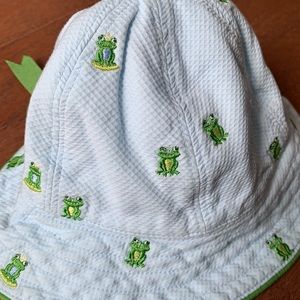 Gymboree Baby Sun Hat Frog Prince Print & Bow Sky Blue Green Size 6-18 Months