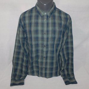 PRANA Mens XL Holton Long Sleeve Blue Green Plaid Button Front Shirt