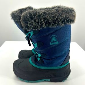 Kamik Winter Snow Boots Blue Boys Kids 3 Faux Fur Lace Up