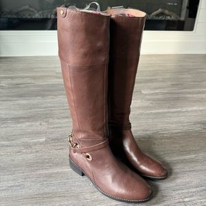 Seychelles Resin Knee High Leather Riding Boot Brown Chain 6.5