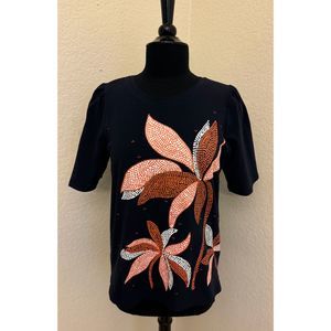 Chico's Palm Print Tee - Sz 1 (Medium)