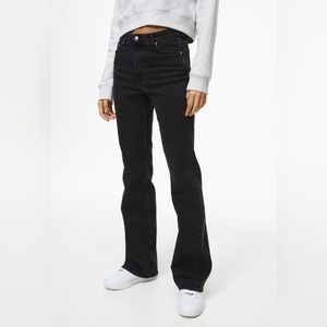 High waisted boot cut jeans.