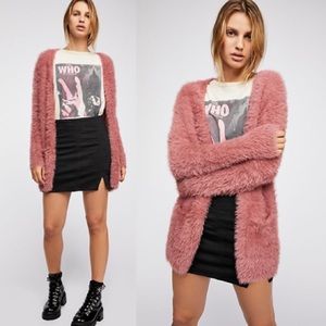 FREE PEOPLE Faux Fur Cardigan NWT Small Dusty Pink