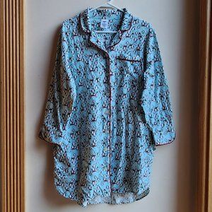 Land's End Holiday Penguin Flannel Button Down Night Shirt Size XL