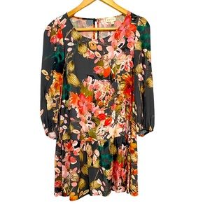 Anthropology Meadow Rue Dropped Waist Ruffle Floral Mini Dress, Size 4