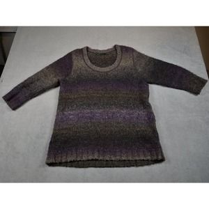 Woolrich Sweater Womens Medium Pullover Purple Striped 3/4 Sleeve Scoop Neck