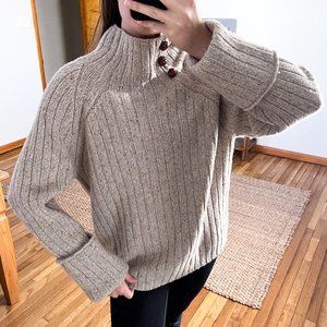 Rag & Bone Klark Turtleneck Knit Tweed Wool Blend Designer Sweater in Ivory L