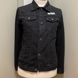 SHEIN NASA Black Denim Jacket Size M EUC