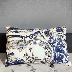 Chinoiserie Blue White Orient Design Throw Pillow 18 in. L x 12 in. H