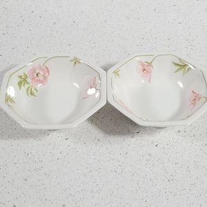 Johnson Brothers Vintage 2pc Bowls Pink Flower Pattern Octagon Rim Retro England