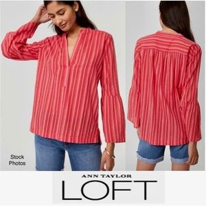 LOFT “The Softened Shirt” Red Striped Bell Sleeve (XL)