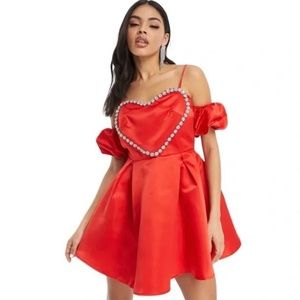 Asos Collective the Label Exclusive Diamante heart structured mini dress red L