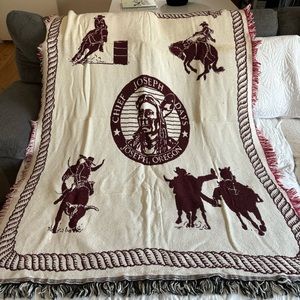 Chief Joseph Blanket Joesph Oregon Throw Afghan Red Horse Cowboy Rodeo 45x55