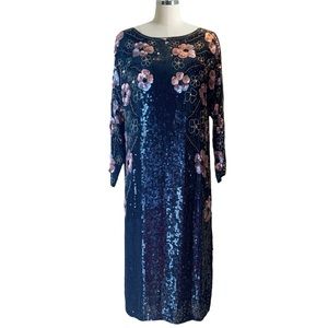 Vintage Beaded Sequin Silk Dress Size Large